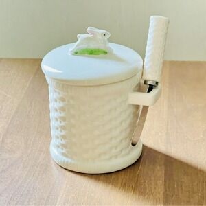 Lord & Taylor Vintage Condiment / Jam Jar Rabbit On Top Made in Japan With Knife